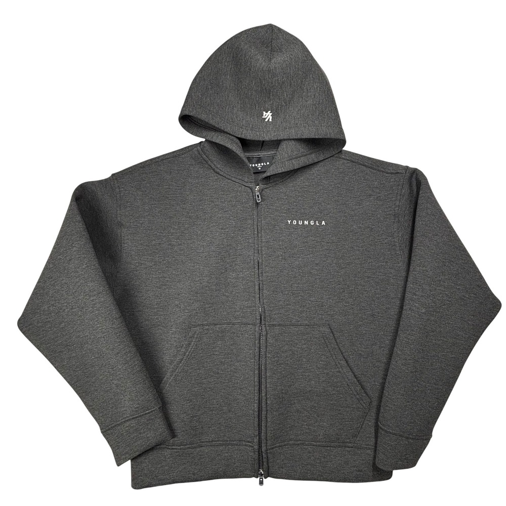 YoungLA Scuba‎ Hoodie Charcoal Medium ZipUp Athletic Street Sweatshirt Heavy EUC